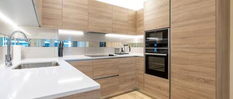 Fridge, microwave, oven, dishwasher