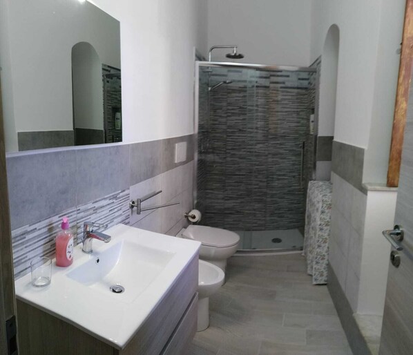 Dusche, Haartrockner, Bidet, Handtücher