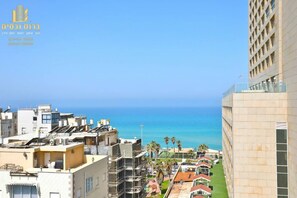 Utsikt mot strand/hav