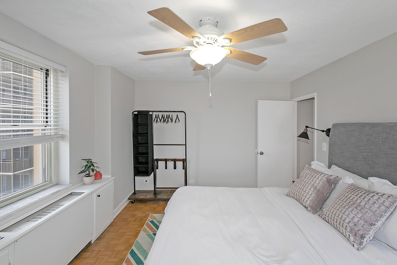 1 bedroom, desk, iron/ironing board, travel crib