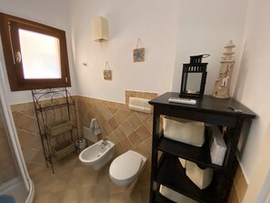 Douche, séchoir à cheveux, bidet, serviettes fournies