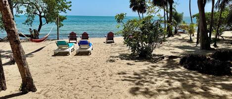 Chaises longues, serviettes de plage
