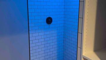 Combined shower/tub, hair dryer, towels, soap