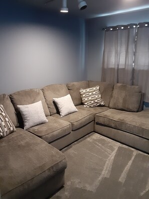 TV, fireplace, video games, DVD player