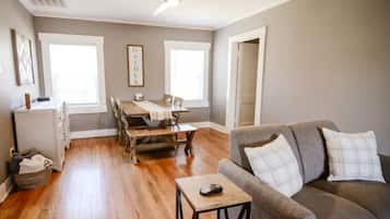 Smart TV, fireplace, DVD player, books