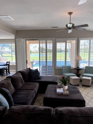 TV, fireplace - Bright Home w/Private Pool Overlooking Golf Course (Cathedral City)