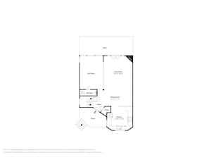 A floor plan with a deck, sun room, living room, half bath, dining room, kitchen, foyer, closet, and porch.