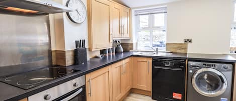 Fridge, dishwasher, electric kettle, toaster