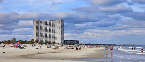 在海滩、沙滩椅