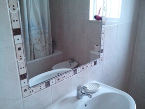 Ensemble baignoire-douche, séchoir à cheveux, serviettes fournies