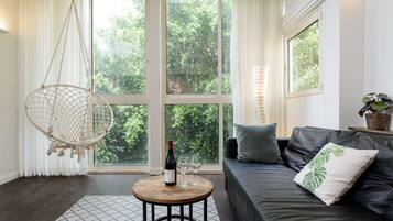 2 bedrooms, desk, blackout curtains, iron/ironing board