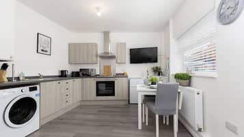 Fridge, microwave, oven, toaster