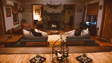 Fireplace, books