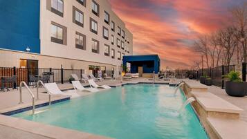 Outdoor pool, open 8:00 AM to 10:00 PM, pool umbrellas, pool loungers