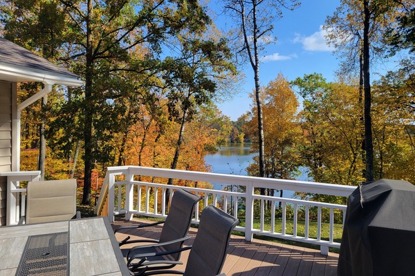 The deck offers a great view of the lake in any season.