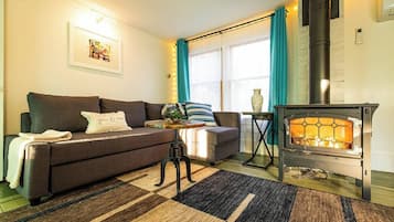 Fireplace, books