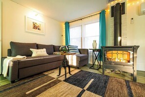 Fireplace, books