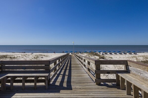 Walk along the boardwalk to the ocean and enjoy the view from one of the benches.
