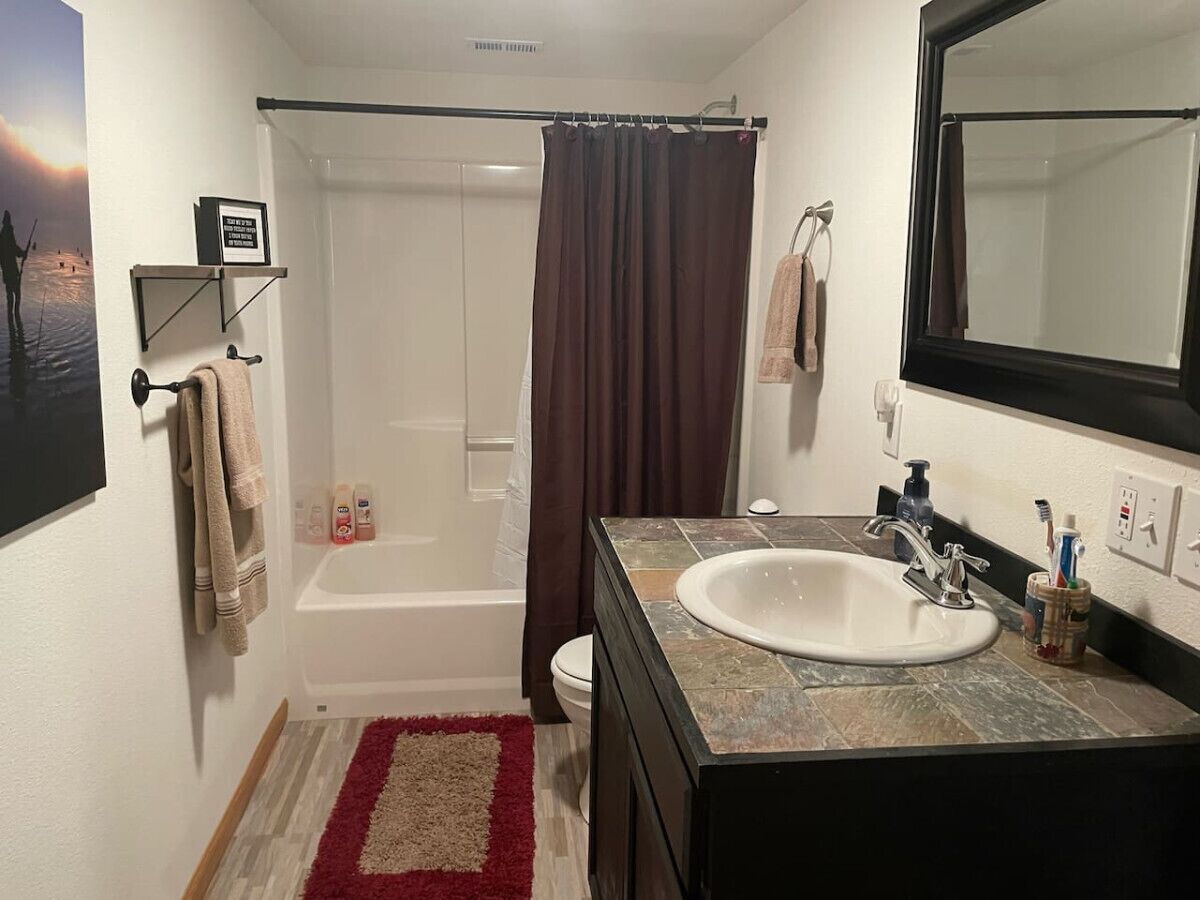 Combined shower/tub, hair dryer