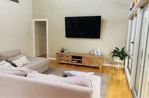 TV, caminetto, libri