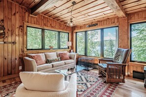 Televisión, chimenea y libros 