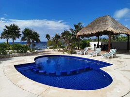 Outdoor pool, open 8:00 AM to 8:00 PM, sun loungers