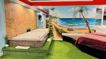 Hawaiian Paradise Romantic Suite with Hot Tub and Fireplace | Premium bedding, down duvets, memory-foam beds, individually furnished