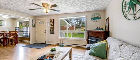 TV, fireplace, foosball