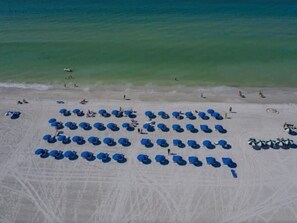 On the beach, sun loungers, beach towels - Beautiful 1 Bedroom Ocean view/private garden with access to a rooftop pool! (Marco Island)