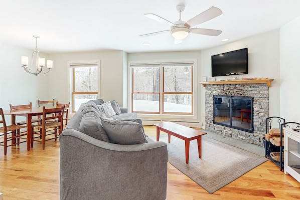 TV, fireplace