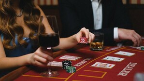 A blackjack table with cards and chips. - Aspen- Spacious River Front, family cabin (Strawberry)