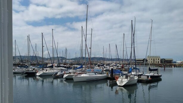 Marina con varios veleros amarrados.