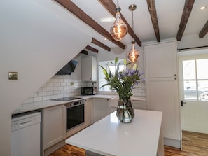 Fridge, dishwasher, electric kettle, toaster