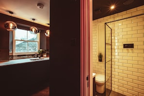 Regadera, secadora de cabello, toallas, jabón