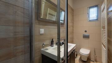 Eco-friendly toiletries, hair dryer, towels