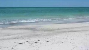 En strand med klart vatten och en sandstrand.