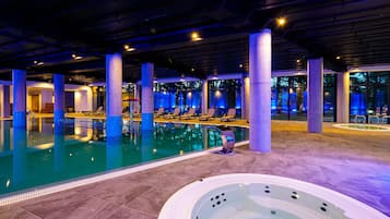 2 indoor pools, open 10:00 AM to 10:00 PM, pool loungers