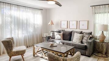 Télévision, cheminée, espaces bureaux