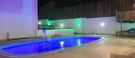 Indoor pool, open 10:00 AM to 6:00 PM, pool umbrellas, sun loungers