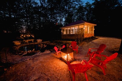 Chalet Rustique Avec Spa/foyer/étang Privé - 5 min de la Plage et ski