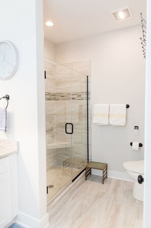 Hair dryer, soap, shampoo, toilet paper