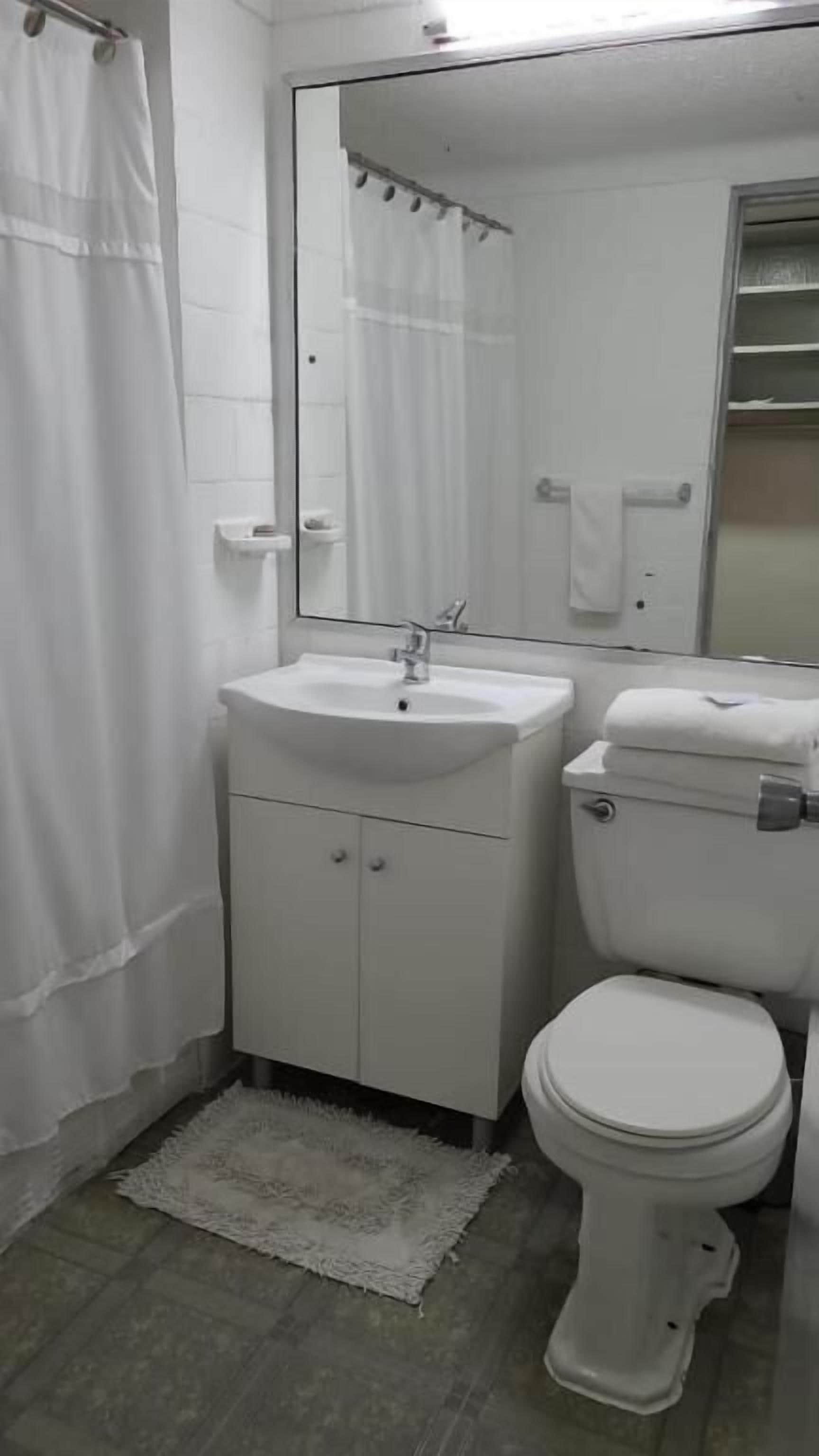 family studio suite | bathroom | combined shower/bathtub, free toiletries, hair dryer, towels