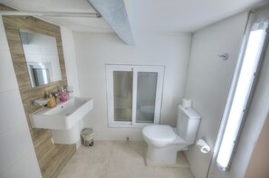 Douche, séchoir à cheveux, serviettes fournies