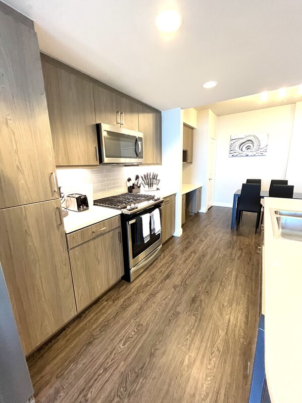 Enjoy meals in the kitchen with a dining area nearby.