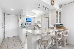 Condo, 2 Queen Beds, Balcony, Pool View | Private kitchen | Fridge, microwave, oven, stovetop - Estero Cove 341 (Fort Myers Beach)