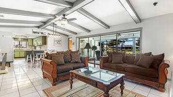 House, Multiple Beds, Pool Access, Pool View | Living area | 40-inch TV with digital channels