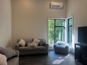 Smart TV, fireplace, music library, stereo