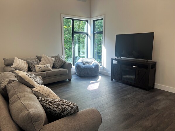 Smart TV, fireplace, music library, stereo
