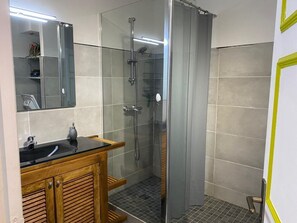 Shower, hair dryer, toilet paper
