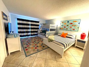 2 bedrooms, desk, iron/ironing board, travel crib